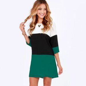 Lulu's Teal Color Block 3/4 Sleeve Shift Dress